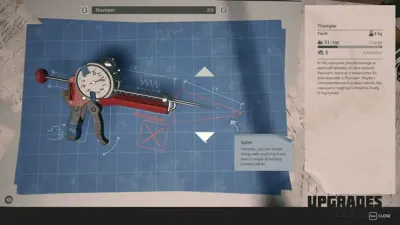 Breathedge 2 UPGRADES screen with the Thumper tool blueprint open as a reference for the blueprint interface